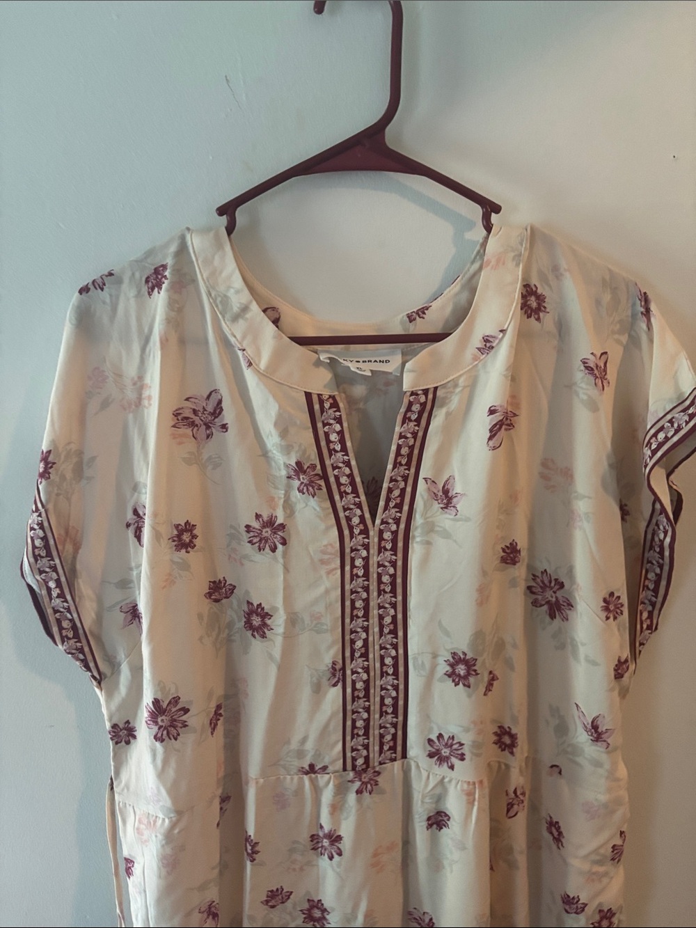 Lucky Brand Boho Floral Tiered Split Neck Midi Dress Size XL - Picture 2 of 11